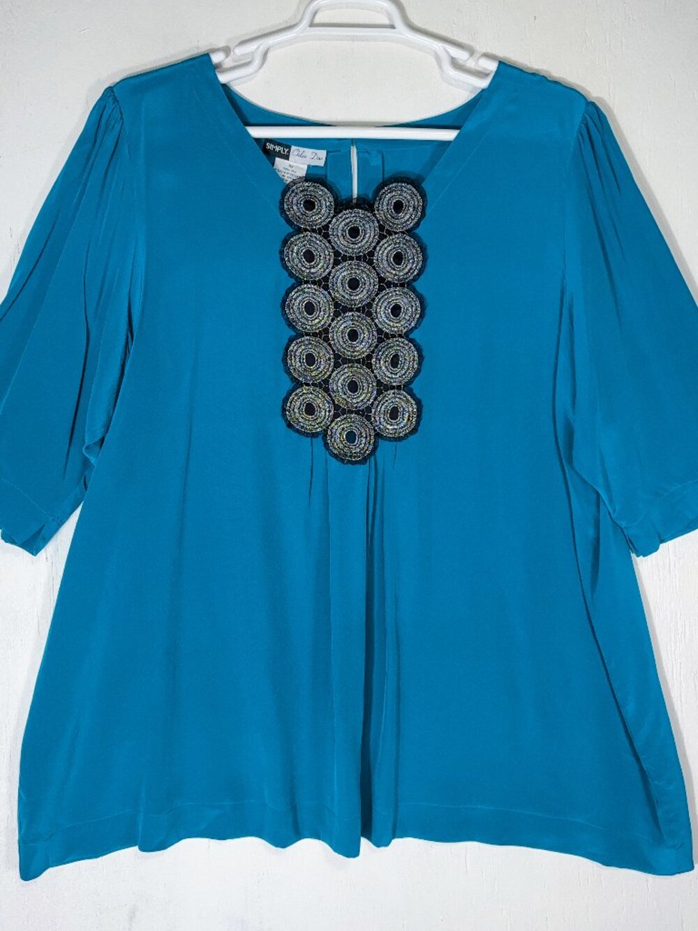 Simply Chloe Dao 100% Silk Short Sleeve Jade Green Top Womens 3X Plus Boho Tunic
